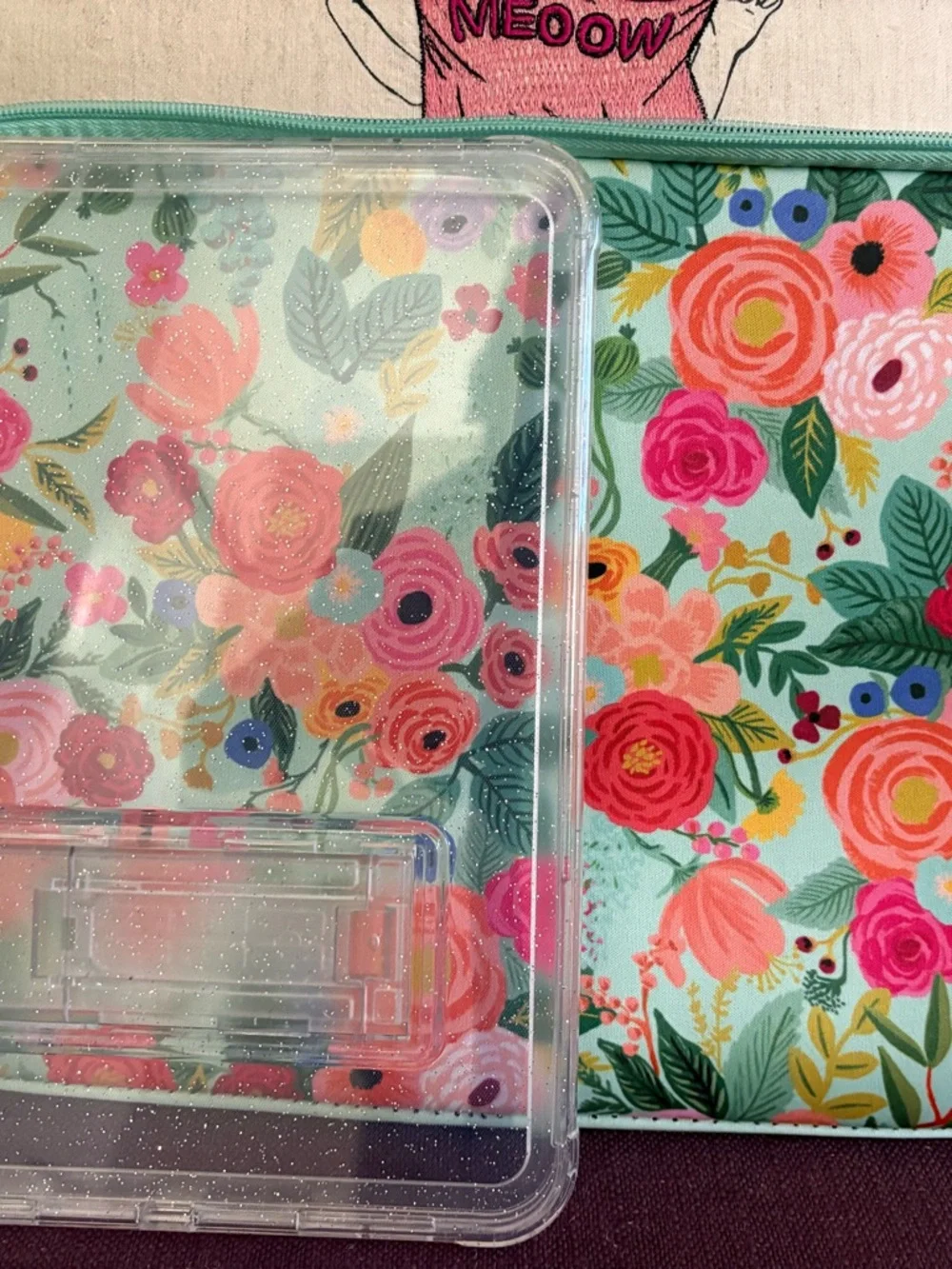 Floral Laptop Sleeve with Clear Glitter Tablet Case